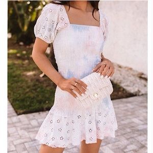 SURF GYPSY cotton candy tie dye eyelet smocked short sleeve dress large like new